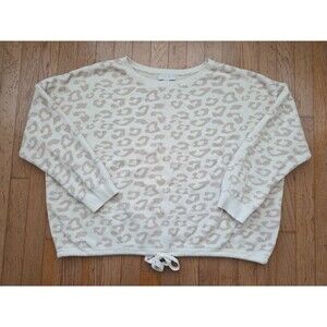 Barefoot Dreams CozyChic Ultra Lite Slouchy Pullover Tie Front Beige Leopard 2X